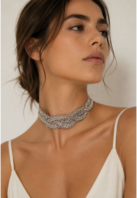 Choker plateado trenzado con abalorios y cristales | Bluwer