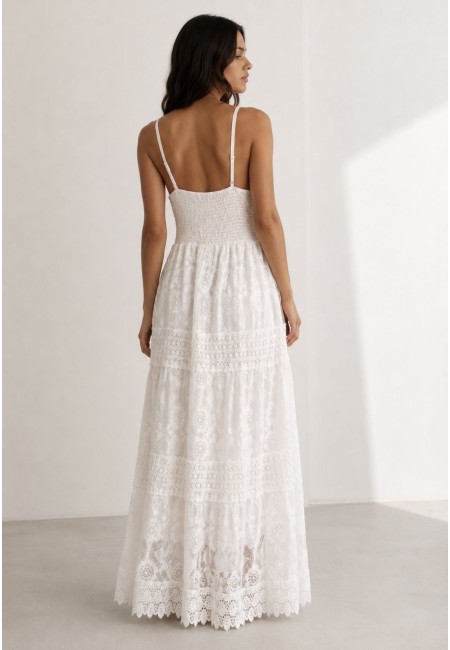 Vestido ibicenco largo blanco de encaje | Bluwer