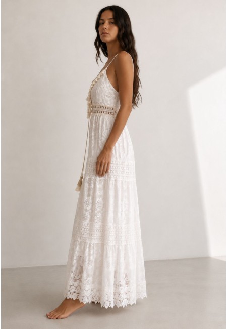Vestido ibicenco largo blanco de encaje | Bluwer