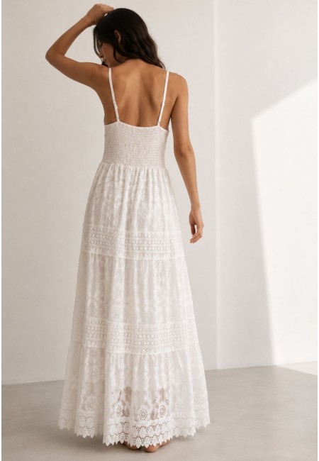 Vestido ibicenco largo blanco de encaje | Bluwer