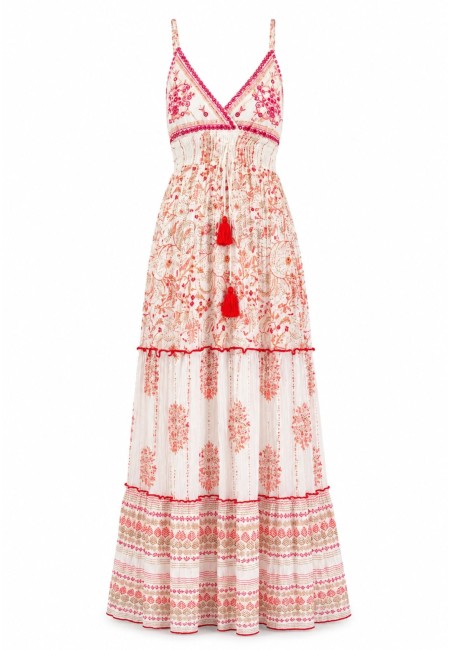 Vestido largo boho blanco bordado coral de viscosa | Bluwer 2