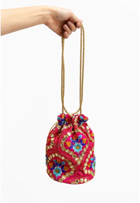Bombonera fucsia bordada en azules | Bluwer