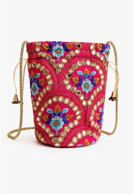 Bombonera fucsia bordada en azules | Bluwer