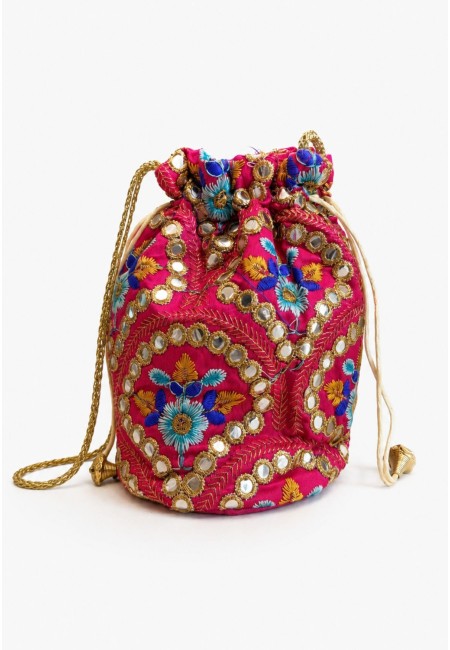 Bombonera fucsia bordada en azules | Bluwer