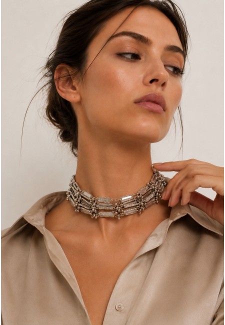 Choker plateado de 8 filas de espejos | Bluwer