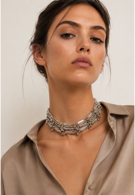 Choker plateado de 8 filas de espejos | Bluwer