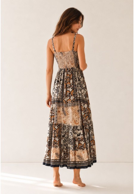 Vestido midi boho estampado para mujer | Bluwer