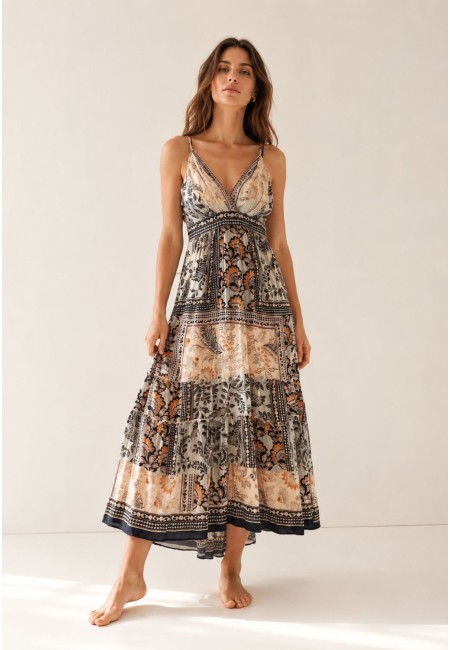 Vestido midi boho estampado para mujer | Bluwer