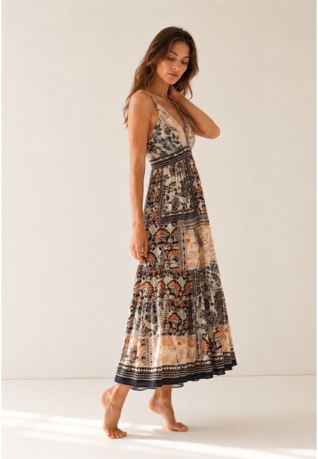 Vestido midi boho estampado para mujer | Bluwer