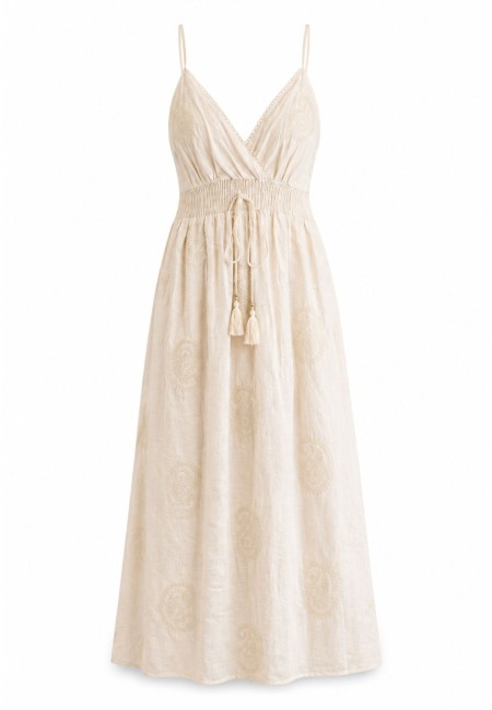 Vestido largo blanco crudo bordado de algodón | Bluwer 2