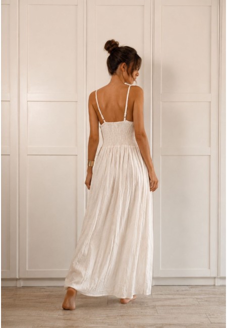 Vestido largo blanco crudo bordado de algodón | Bluwer