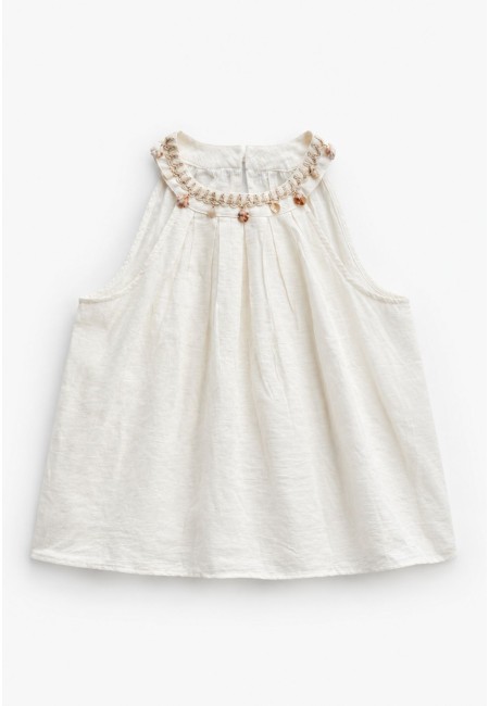 Blusa con lino de cuello halter y conchas | Bluwer