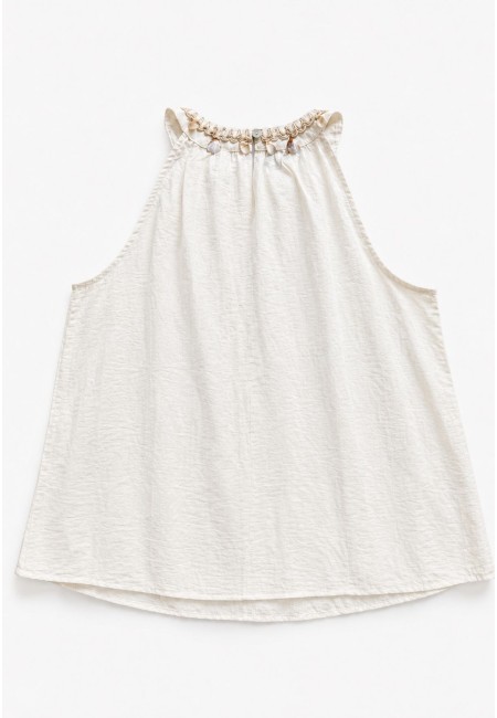Blusa con lino de cuello halter y conchas | Bluwer