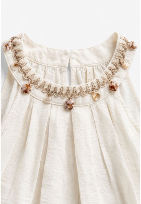 Blusa con lino de cuello halter y conchas | Bluwer