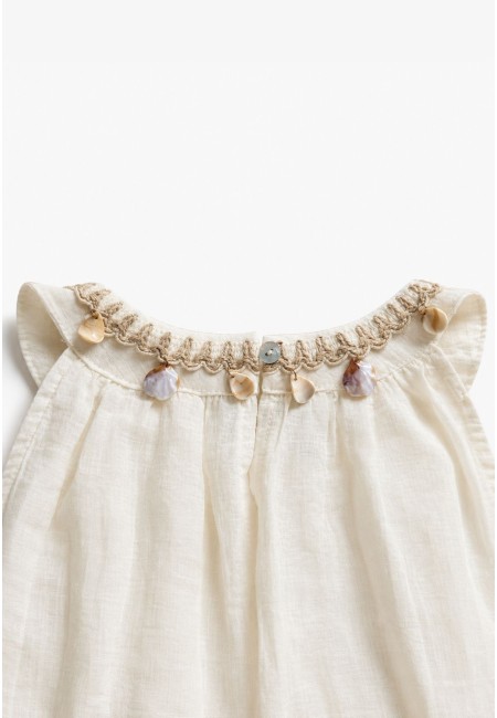 Blusa con lino de cuello halter y conchas | Bluwer