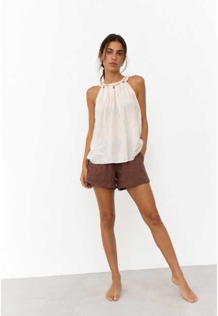 Pantalón corto marrón chocolate de algodón | Bluwer