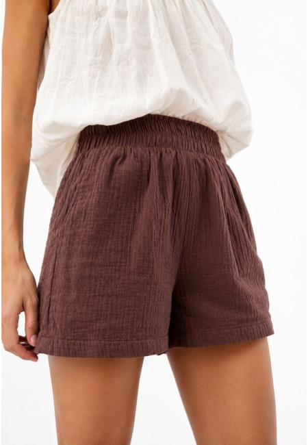 Pantalón corto marrón chocolate de algodón | Bluwer