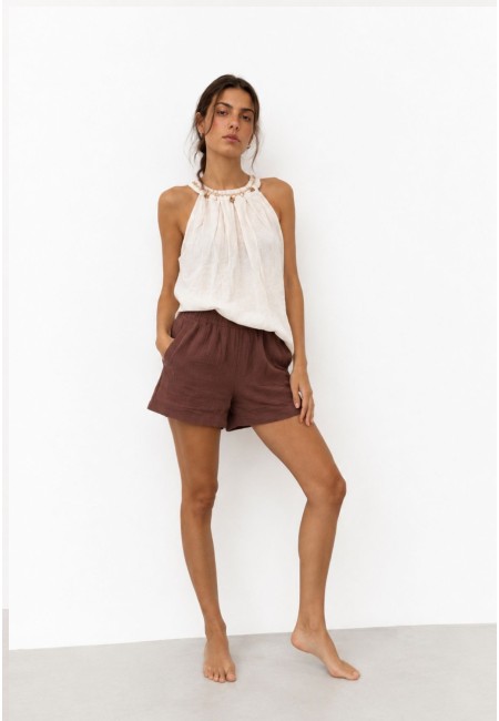 Pantalón corto marrón chocolate de algodón | Bluwer