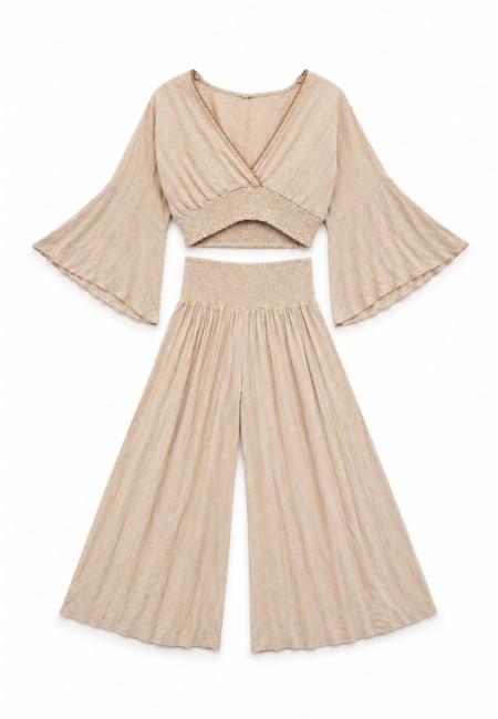 Conjunto boho beige con hilos dorados | Bluwer