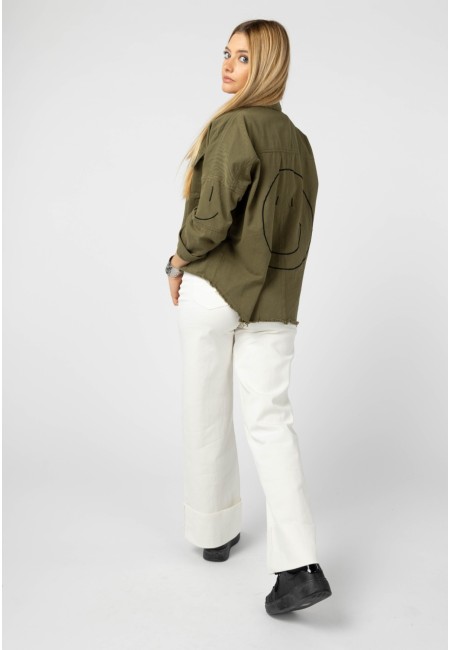 Chaqueta verde militar oversize con smiley  | Bluwer 2