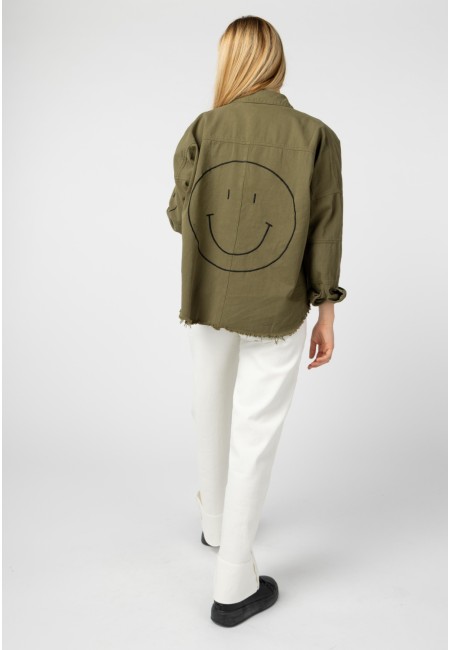 Chaqueta verde militar oversize con smiley  | Bluwer