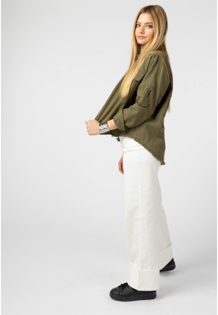 Chaqueta verde militar oversize con smiley  | Bluwer