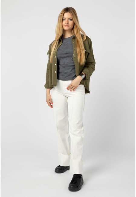 Chaqueta verde militar oversize con smiley  | Bluwer