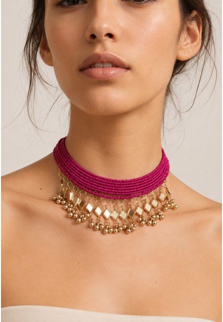 Choker de abalorios fucsia con espejos | Bluwer