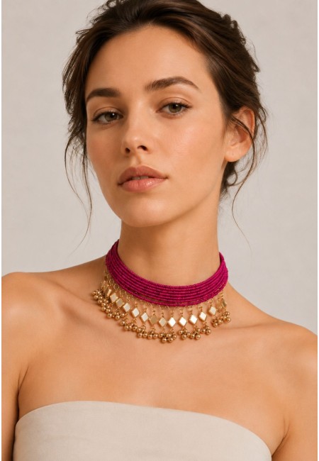 Choker de abalorios fucsia con espejos | Bluwer