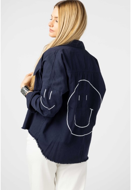 Chaqueta oversize azul marino mujer con smiley | Bluwer