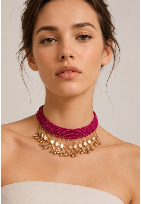Choker de abalorios fucsia con espejos | Bluwer