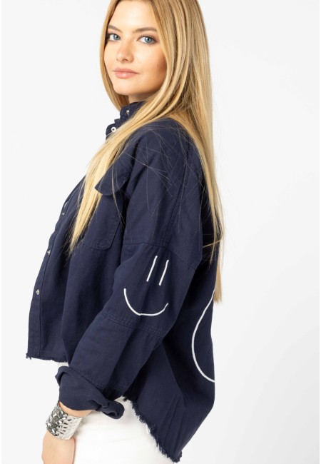Chaqueta oversize azul marino mujer con smiley | Bluwer 2