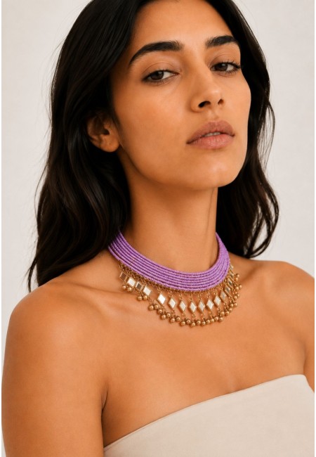 Choker abalorio violeta con espejos de rombos | Bluwer