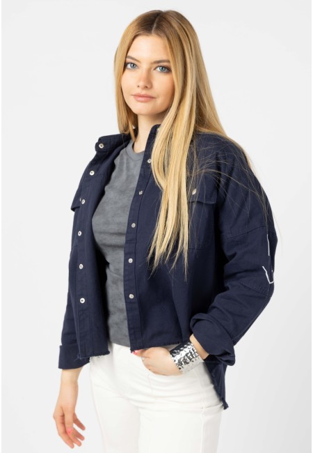 Chaqueta oversize azul marino mujer con smiley | Bluwer