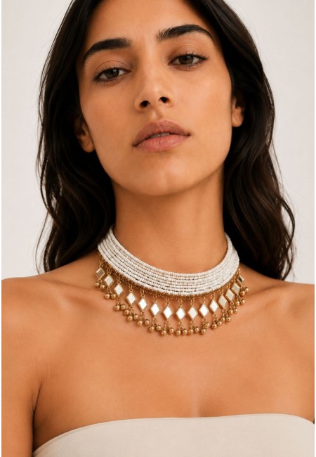 Choker blanco con espejos y detalles dorados | Bluwer
