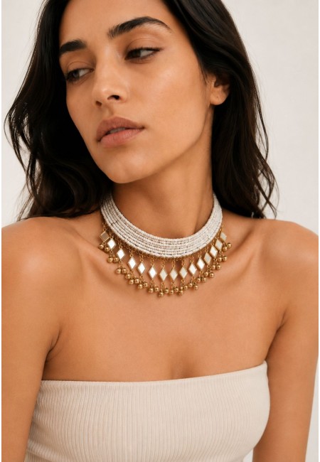 Choker blanco con espejos y detalles dorados | Bluwer