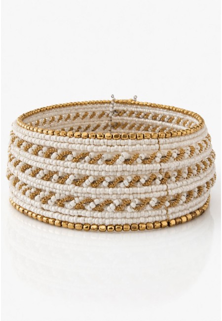 Choker ancho blanco y dorado de abalorios | Bluwer