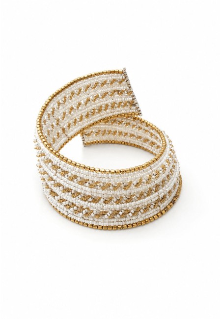 Choker ancho blanco y dorado de abalorios | Bluwer