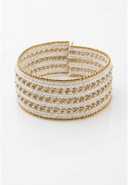 Choker ancho blanco y dorado de abalorios | Bluwer