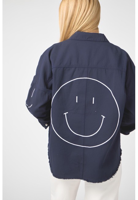 Chaqueta oversize azul marino mujer con smiley | Bluwer