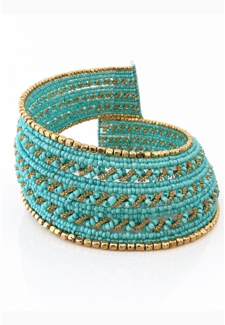 Choker ancho turquesa y dorado de abalorios | Bluwer