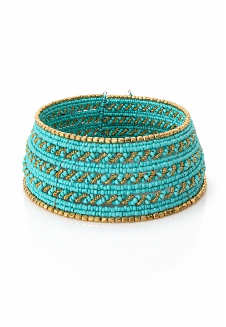 Choker ancho turquesa y dorado de abalorios | Bluwer