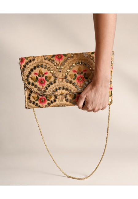 Clutch blanco bordado a mano floral con espejos | Bluwer