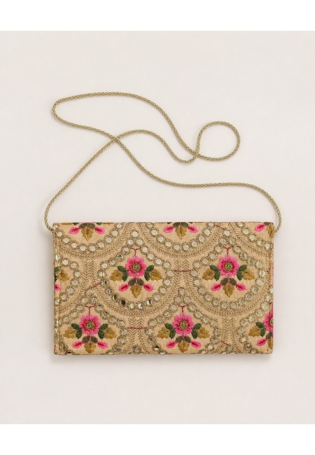 Clutch blanco bordado a mano floral con espejos | Bluwer