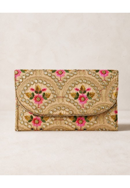 Clutch blanco bordado a mano floral con espejos | Bluwer