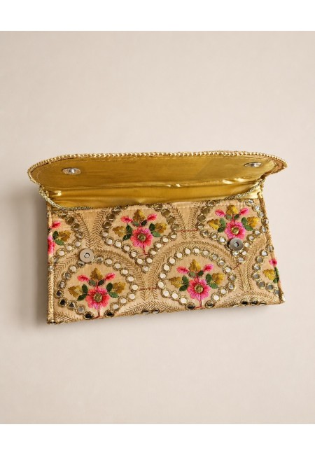 Clutch blanco bordado a mano floral con espejos | Bluwer