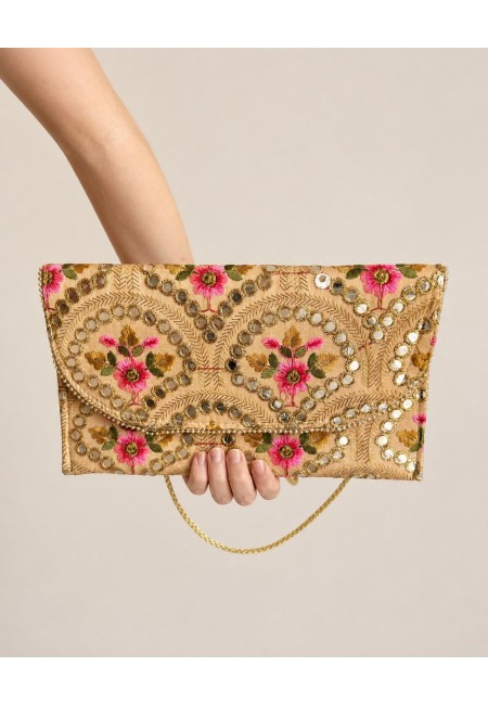 Clutch blanco bordado a mano floral con espejos | Bluwer