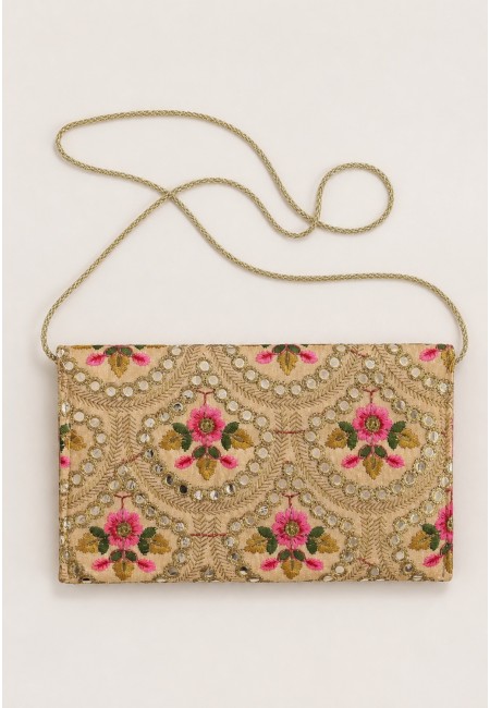 Clutch blanco bordado a mano floral con espejos | Bluwer