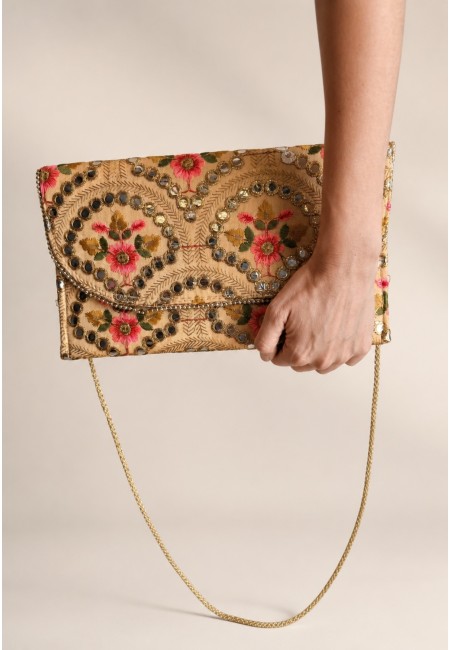 Clutch blanco bordado a mano floral con espejos | Bluwer