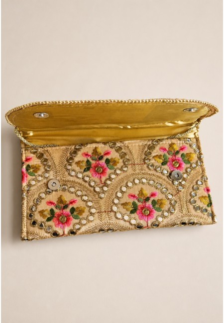 Clutch blanco bordado a mano floral con espejos | Bluwer